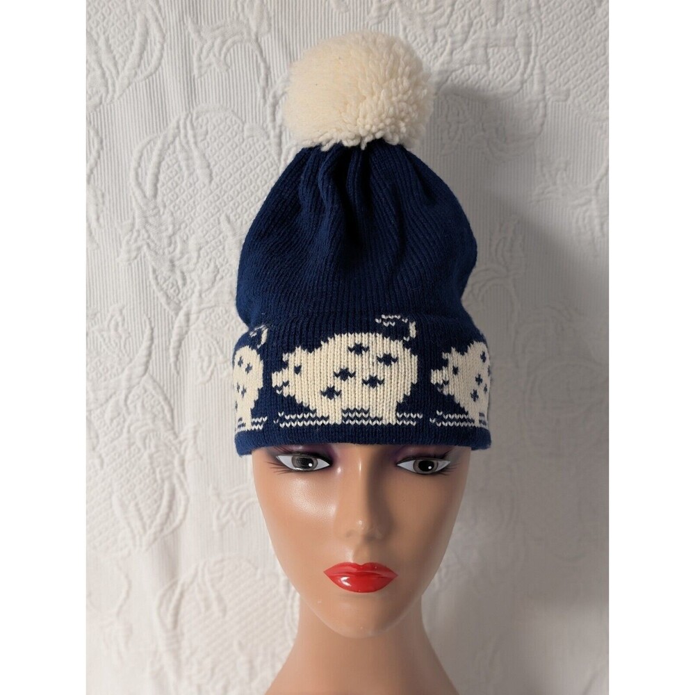 Stowe Woolens Ltd vintage wool beanie hat pom pom ski Handcrafted Vermont USA